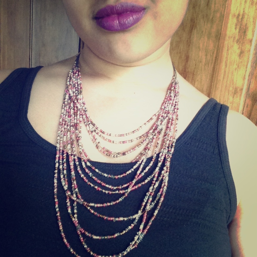 Maroon Beaded Statement Necklace