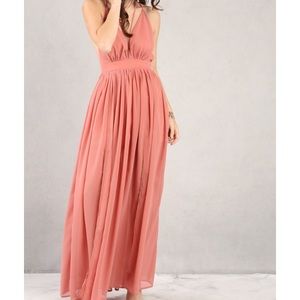 Papaya Plunging Slit Maxi Dress