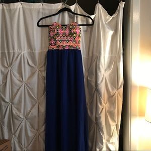 Patterned, Cobalt Blue Maxi