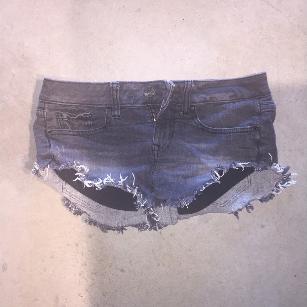 Express black/grey distressed denim shorts