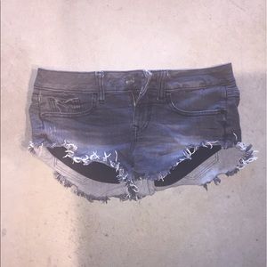Express black/grey distressed denim shorts