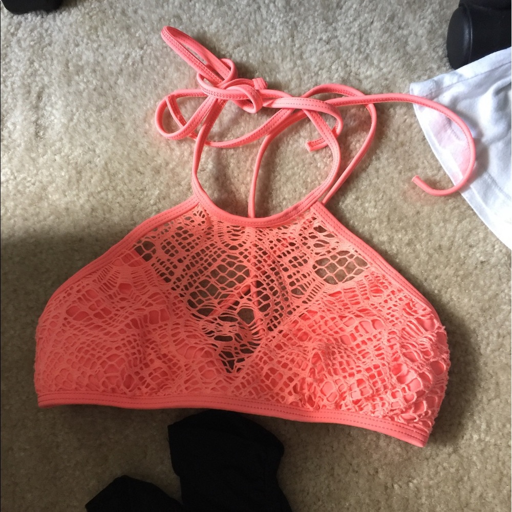 Hot pink bathing suit top.