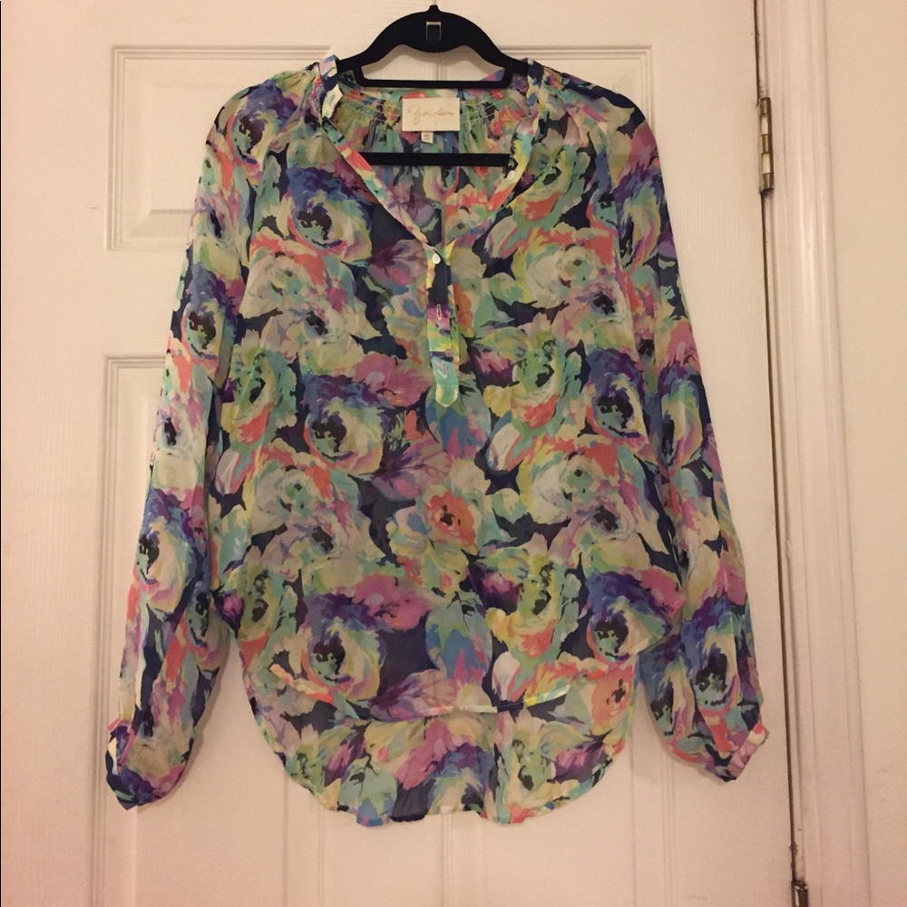 Multi colored floral chiffon blouse