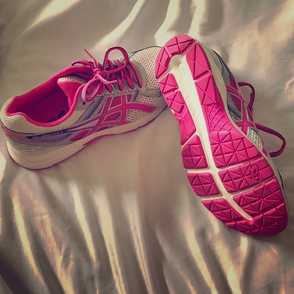 Asics pink and white gym shoes