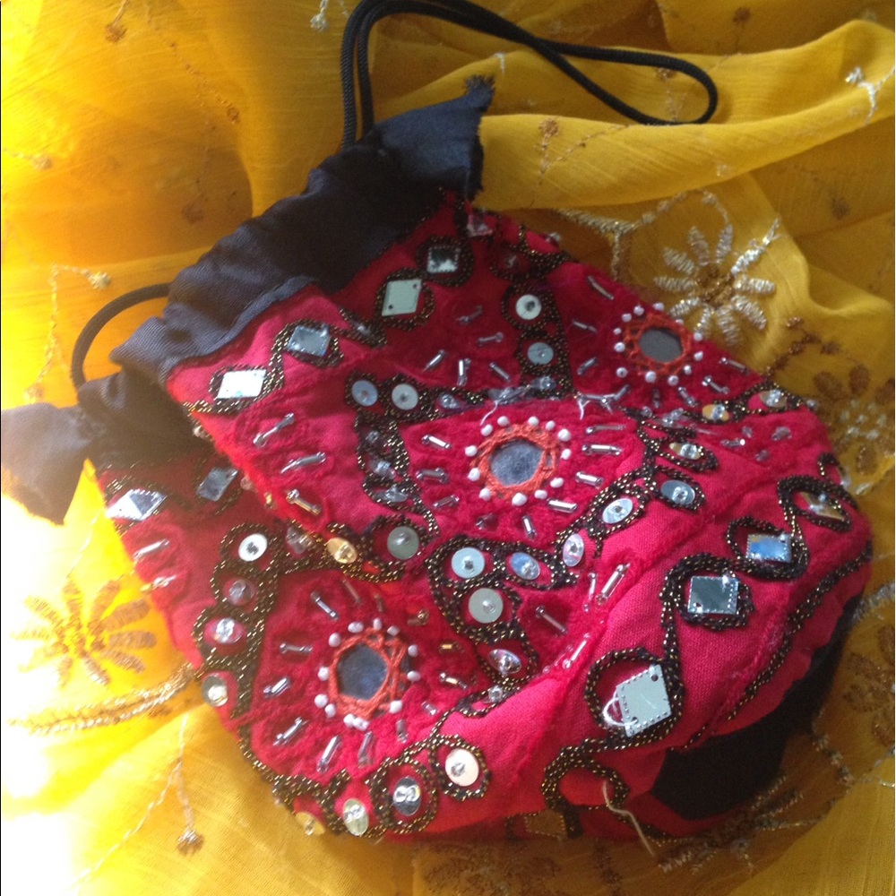 Indian Red Beaded Purse-Made in India