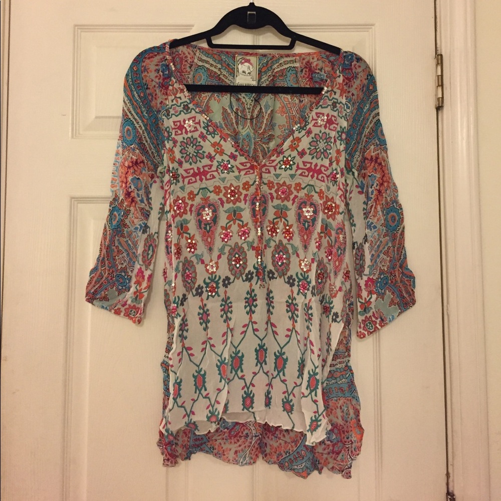 Printed chiffon tunic with sequin details