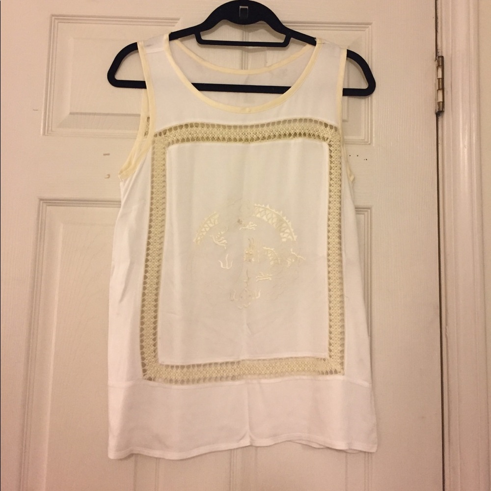 White silk top with off white silk detailing