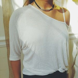Casual cream colored off the shoulder shirt