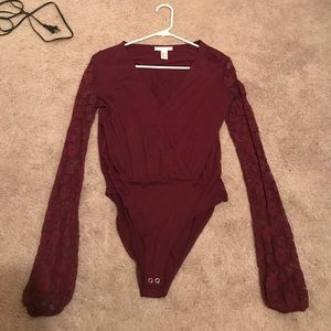 Lace bodysuit. Burgundy color.