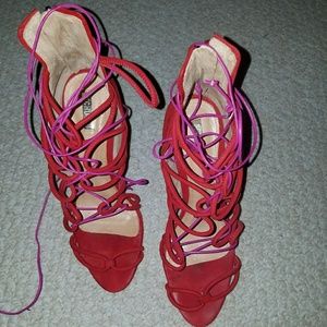 Schutz red lace heels