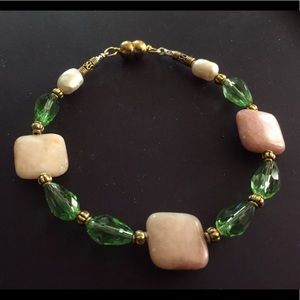 OOAK Pink Opal, Swarovski crystal, Pearl bracelet