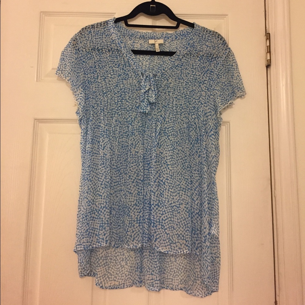 Delicate blue and white chiffon tie-front blouse