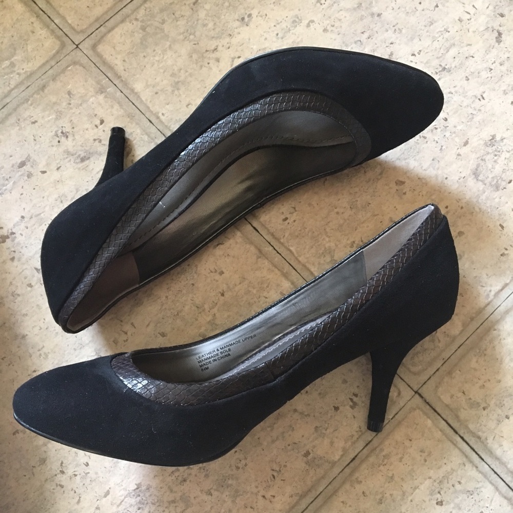 Suede almond toe low heels