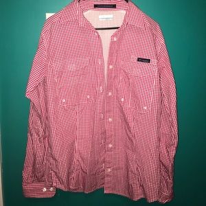 Hot pink and white checked Columbia fishing shirt!