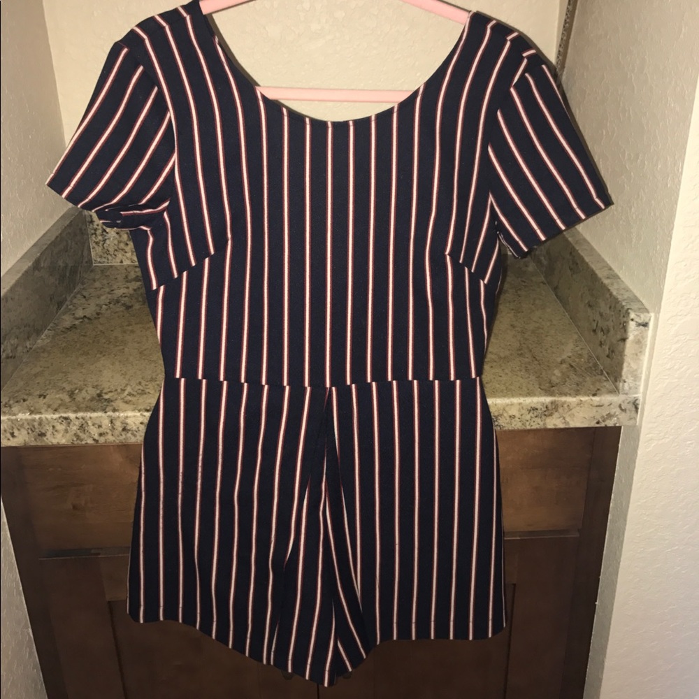 Lush Navy Blue Striped Romper - Worn once