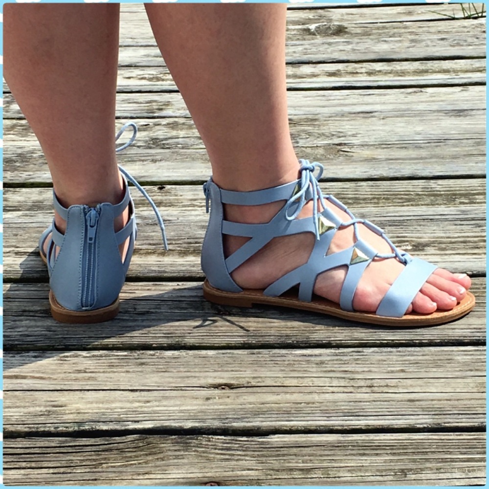 SZ 7.5 ONLY5⃣🌟Blue Leather Gladiator Sandals! NEW - Picture 3 of 4