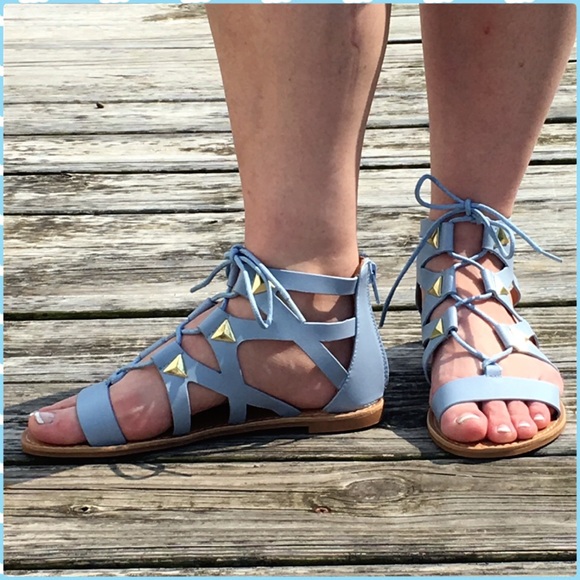 SZ 7.5 ONLY5⃣🌟Blue Leather Gladiator Sandals! NEW - Picture 2 of 4