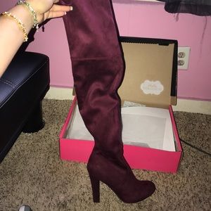 Burgundy high knee boots