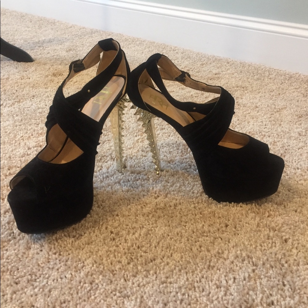 Black platform with spiked gold heel