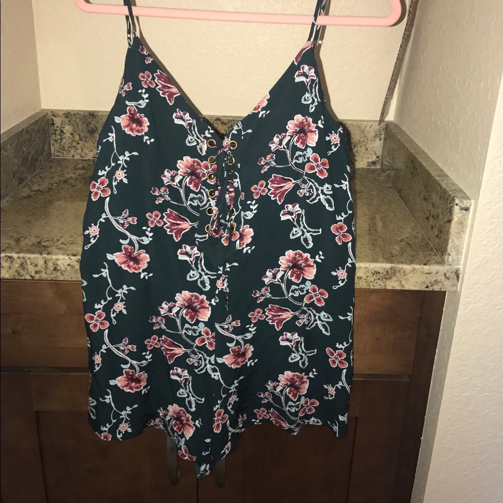 Forever 21 green floral romper