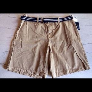 Khaki Club Room Cotton Chinos Shorts Belt 38