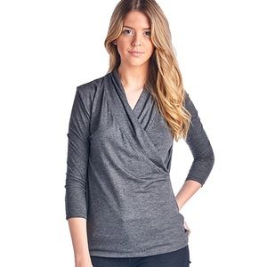 La Clef Front Wrap 3/4 Sleeve Drape Top