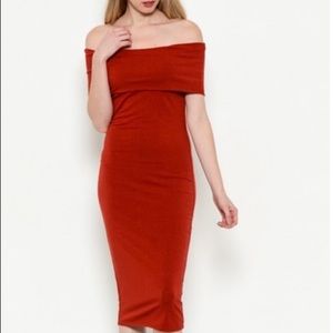 Red off the shoulder dress