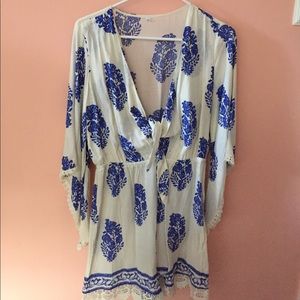 Royal Blue and White Paisley Patterned Romper