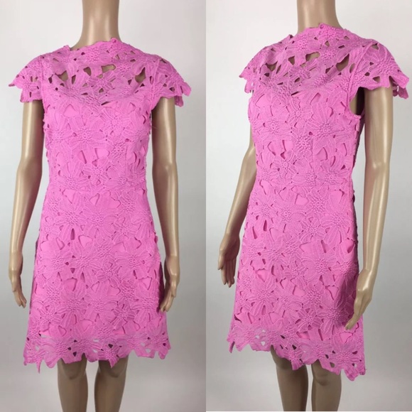 JOA Floral Embossed Pink Short Sleeve Dress - Picture 2 of 7