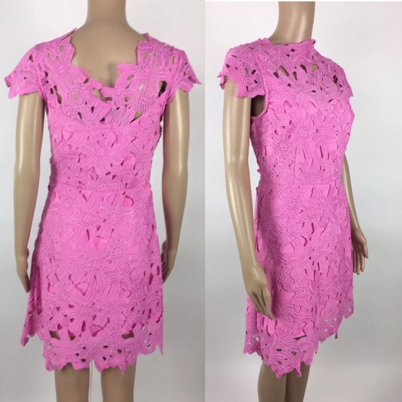 JOA Floral Embossed Pink Short Sleeve Dress - Picture 5 of 7