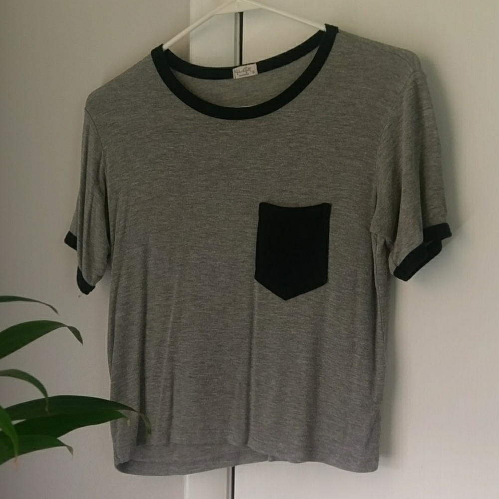 Grey and Navy cropped ringer tee