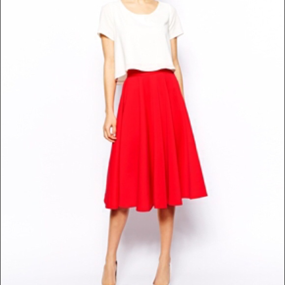 ASOS Red Midi Skirt