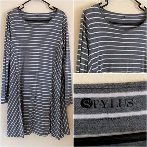 Gray striped swing dress - large