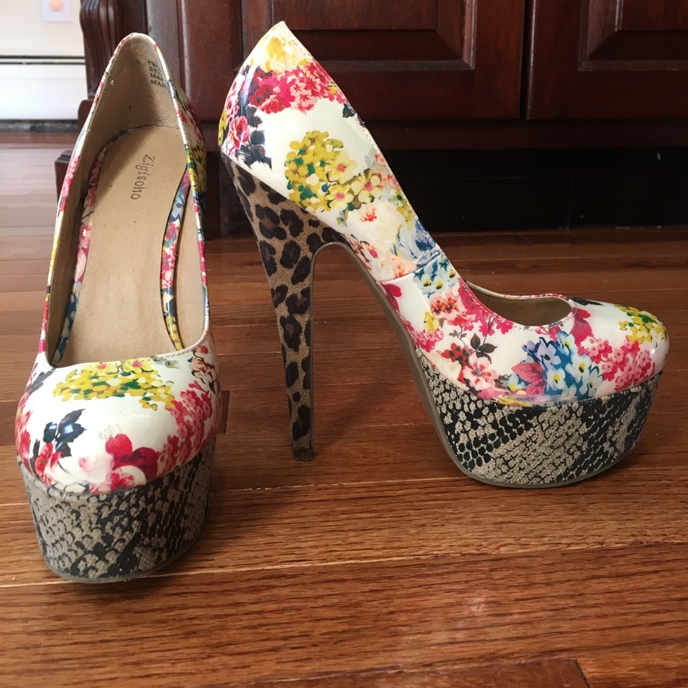 Zigi Soho floral snakeskin cheetah pumps
