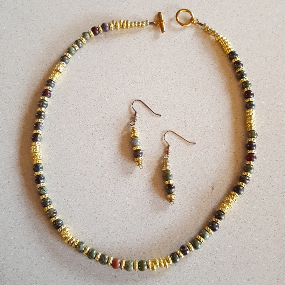 Unakite Necklace & Earrings Set NWOT