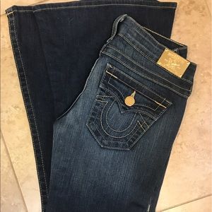 True Religion Raegan Gold Trim Flare Jeans