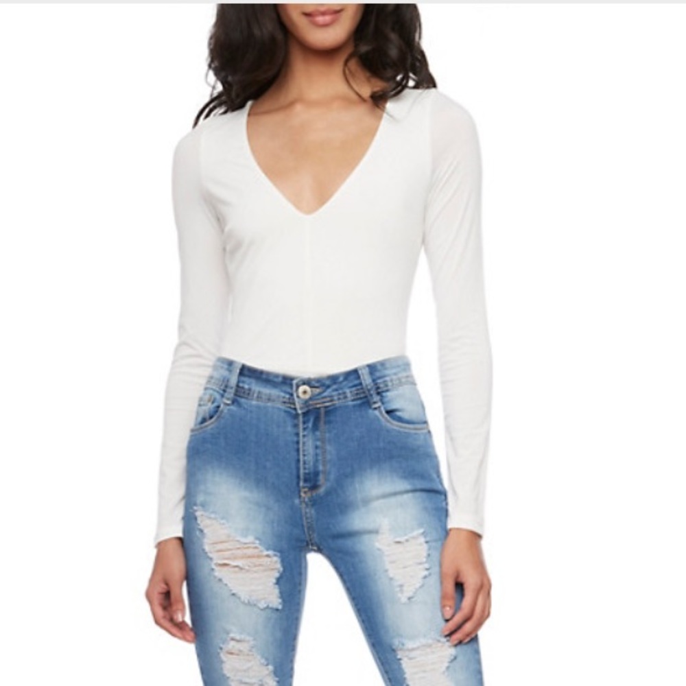 Long Sleeve Bodysuit with V-Neck