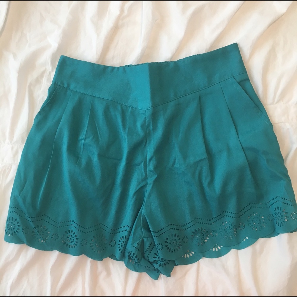 Turquoise scalloped shorts