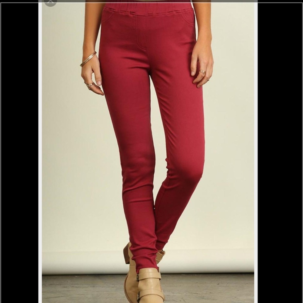 Wine elastic waisted Jeggings