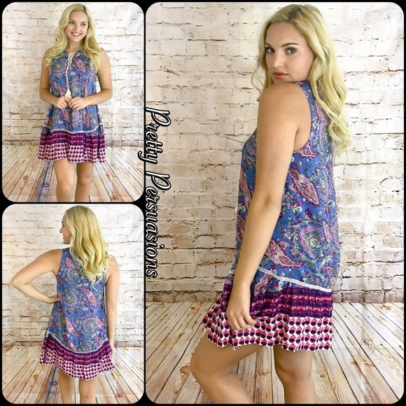 CLEARANCE‼️ Mixed Print Paisley Tassel Shift Dress - Picture 2 of 5
