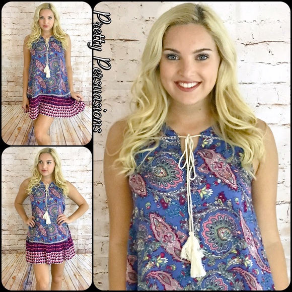 CLEARANCE‼️ Mixed Print Paisley Tassel Shift Dress - Picture 4 of 5