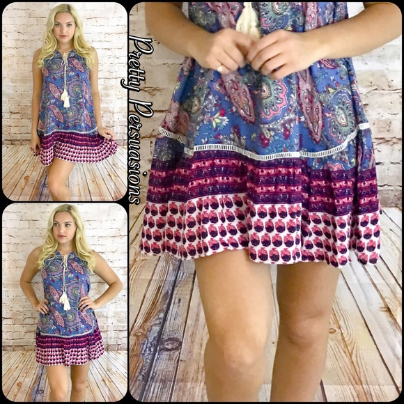 CLEARANCE‼️ Mixed Print Paisley Tassel Shift Dress - Picture 5 of 5