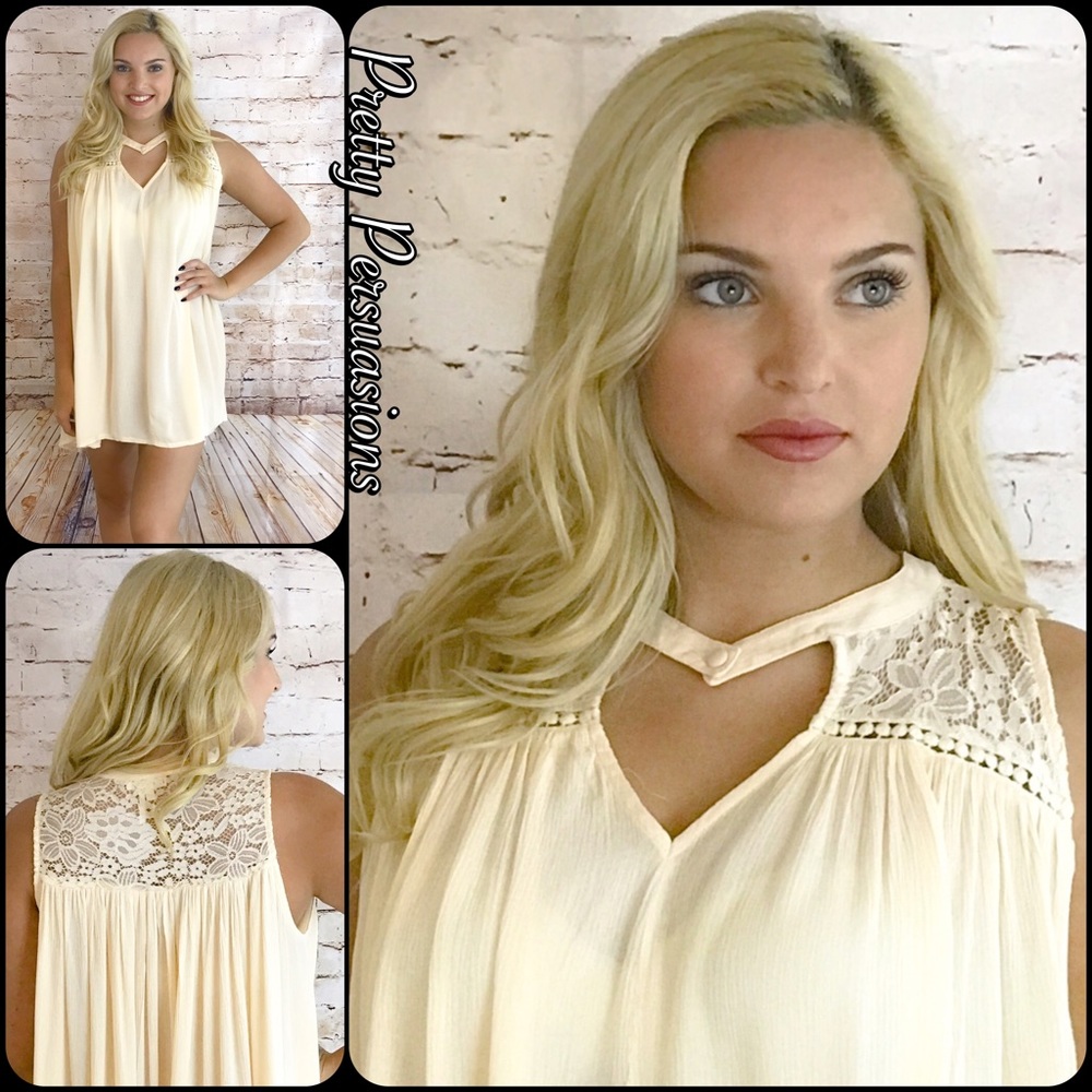 CLEARANCE‼️ Cream Flowy Keyhole Shift Dress Tunic - Picture 4 of 4