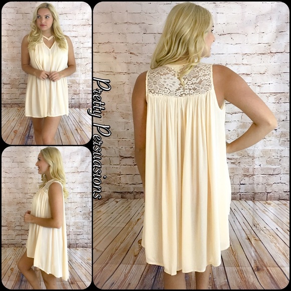 CLEARANCE‼️ Cream Flowy Keyhole Shift Dress Tunic - Picture 3 of 4