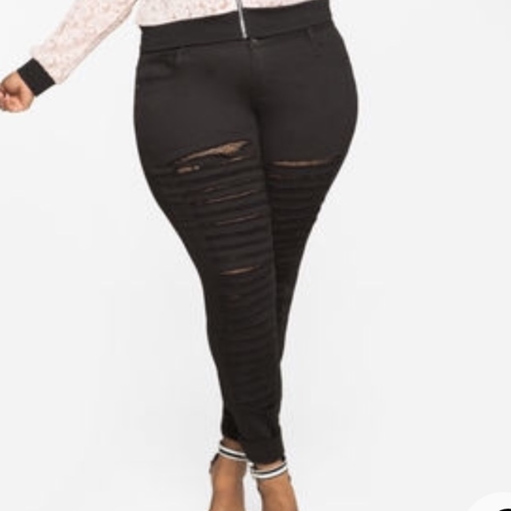 Deconstructed Lace Insert Slit Black Jeans