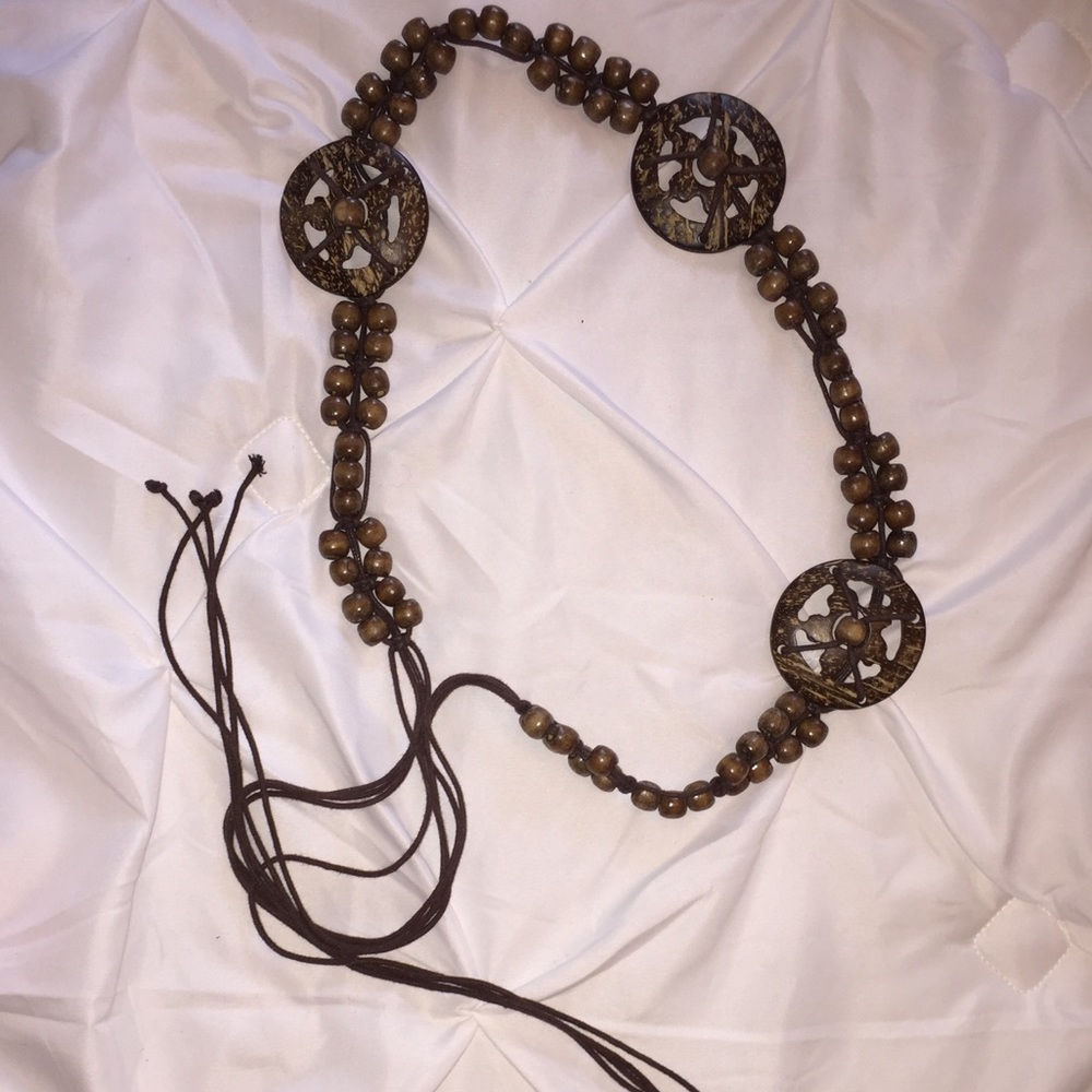 Brown string beaded belt