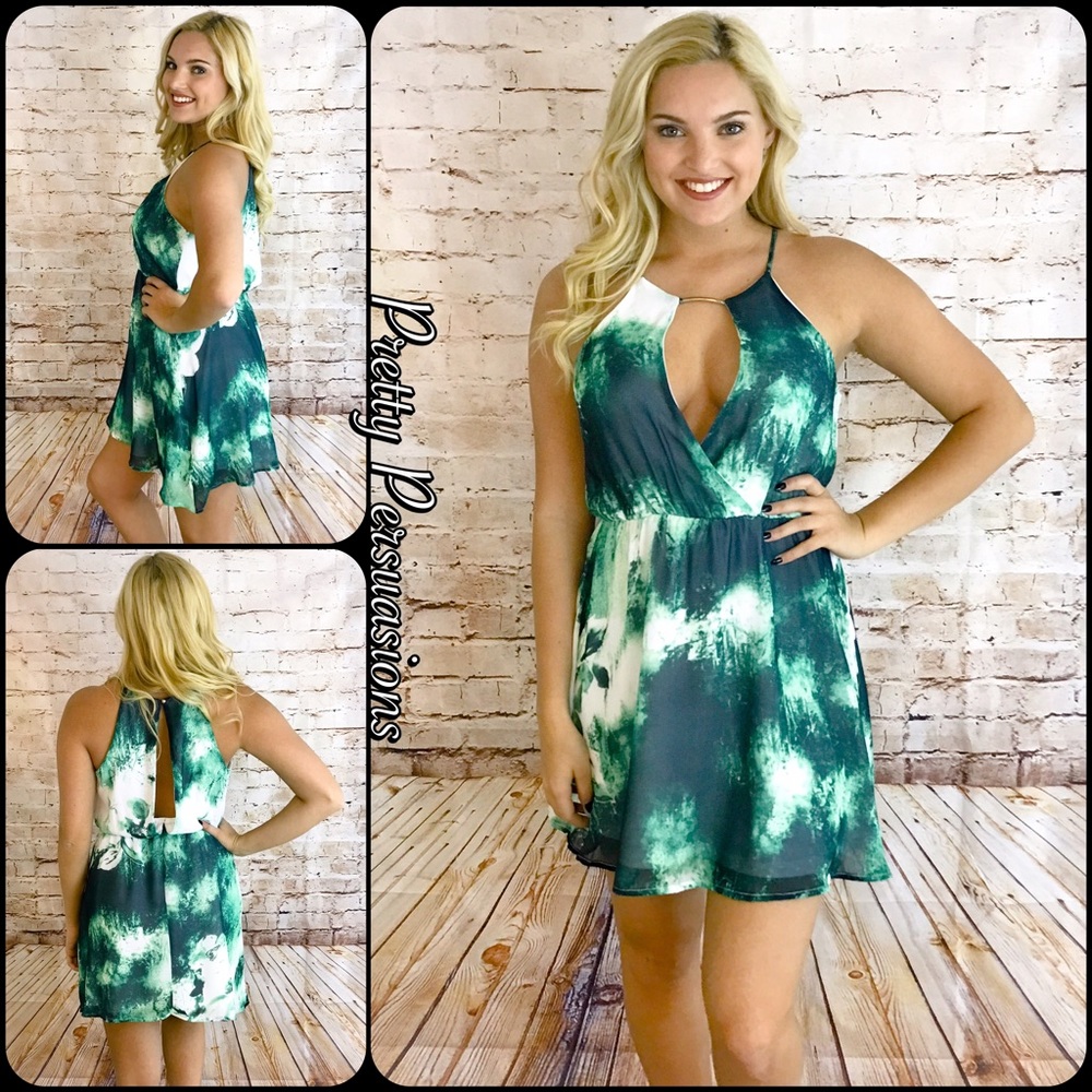 LAST ONE‼️ Green & Off White Floral Print Dress - Picture 1 of 5