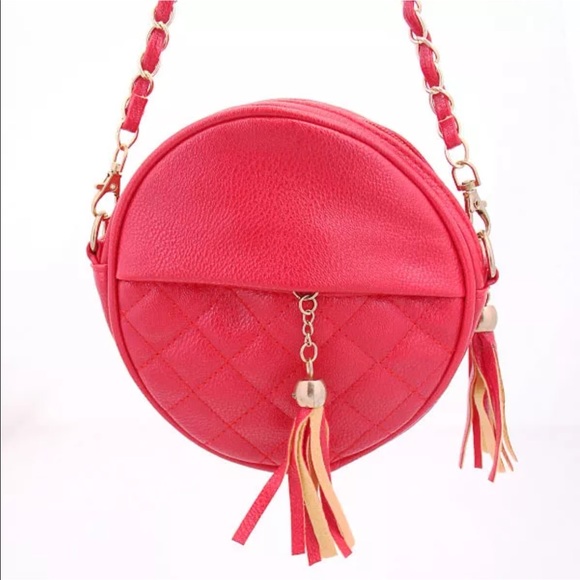 Handbags - Round red vegan leather Crossbody Handbag NEW
