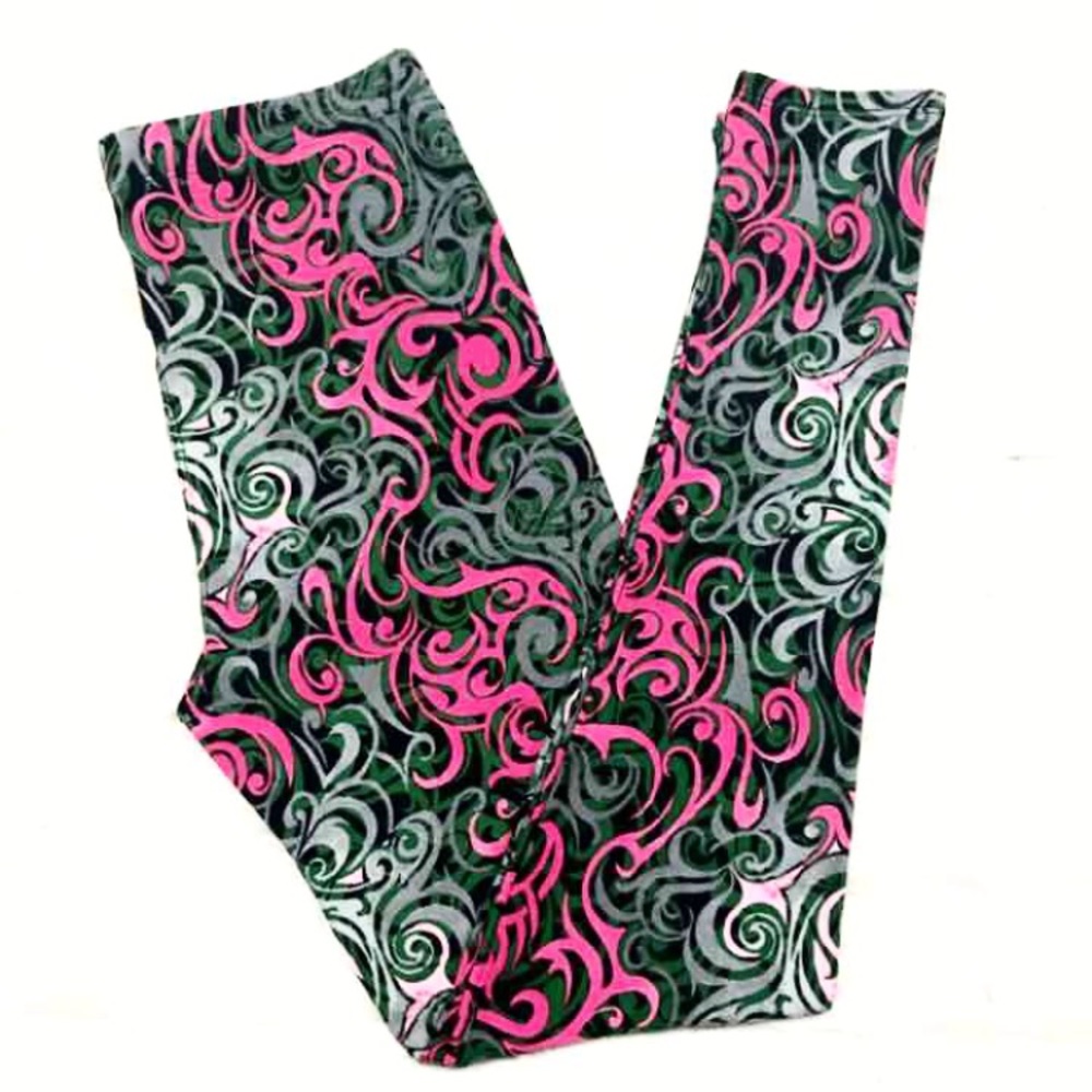 Buttery Soft Pink Waves & Swirls Leggings One Size