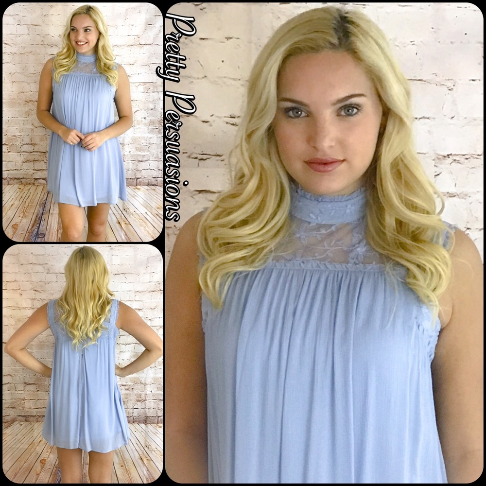 NWT Blue & Lace Mock Neck Shift Dress - Picture 4 of 5